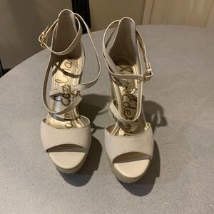 Sam Edelman Cream Platform High Wedge Sandals sz 8.5 M